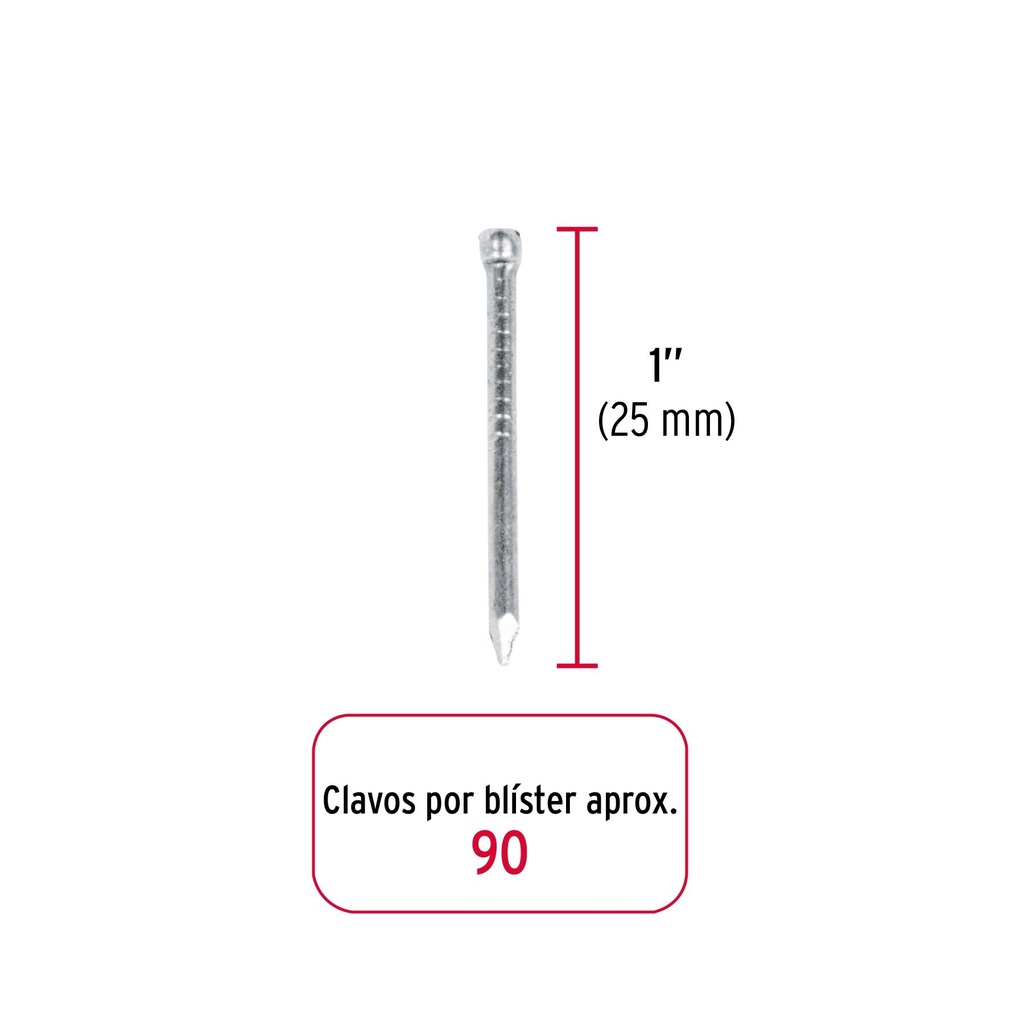 Blíster con 90 clavos estándar 1' sin cabeza, Fiero