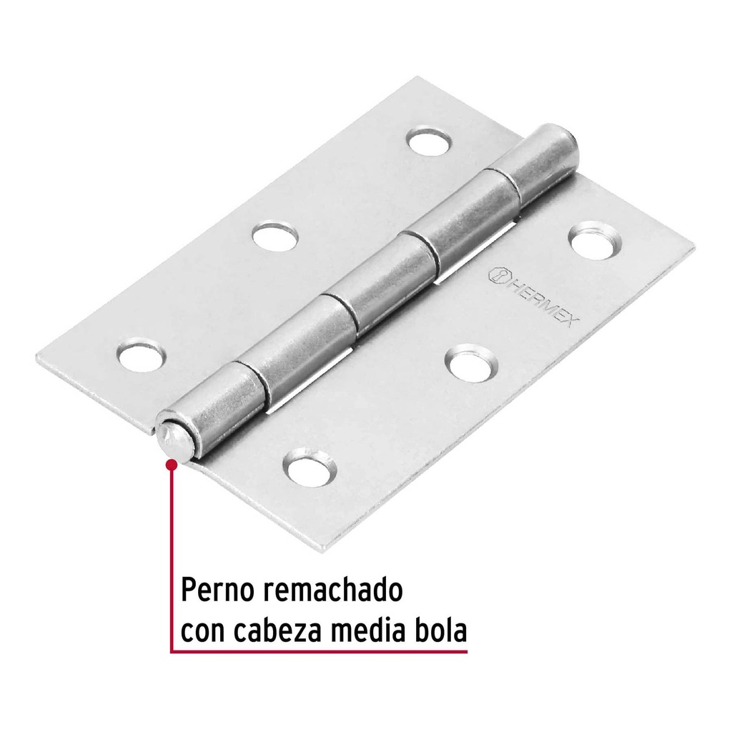 Bisagra rectangular 3-1/2' acero pulido, Hermex