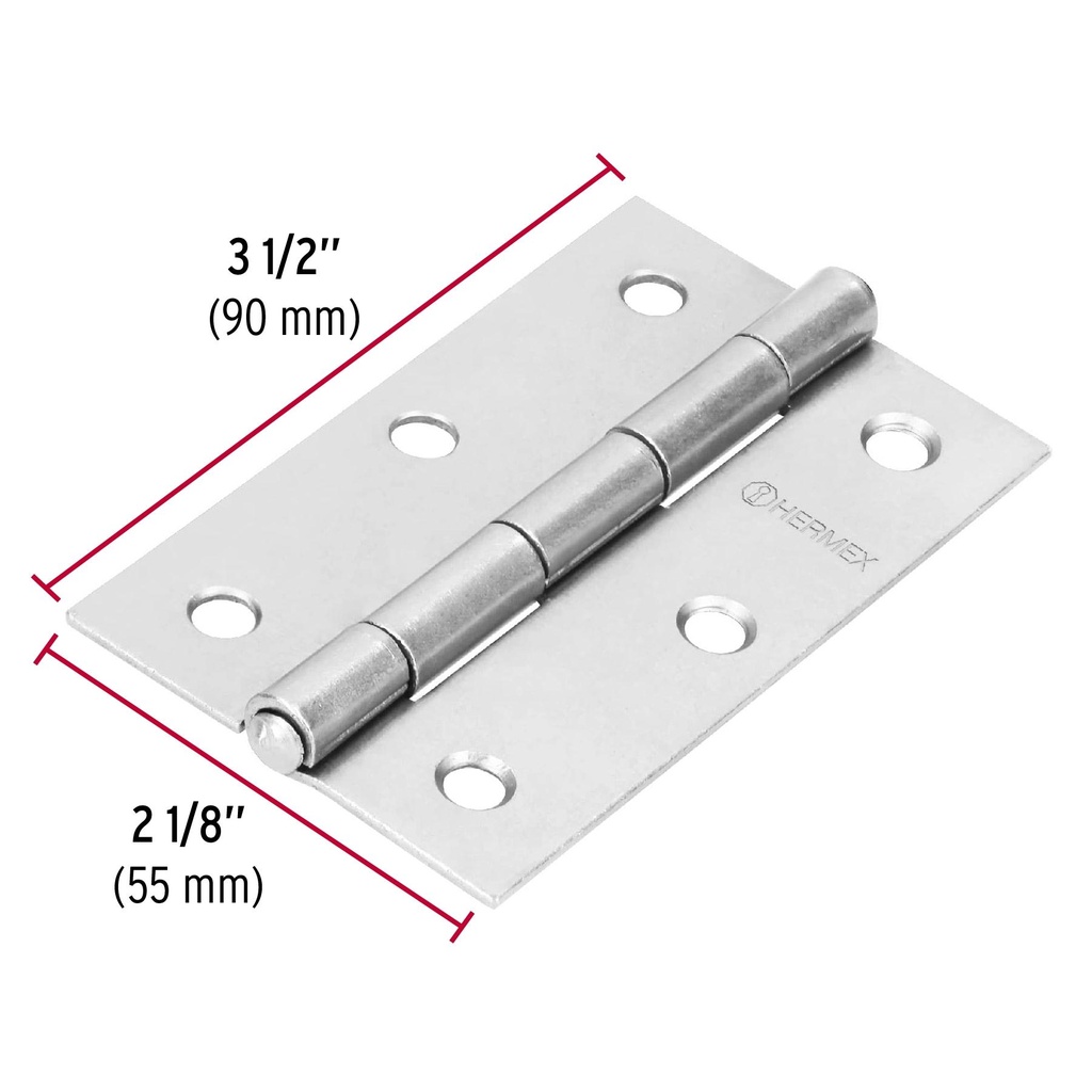 Bisagra rectangular 3-1/2' acero pulido, Hermex