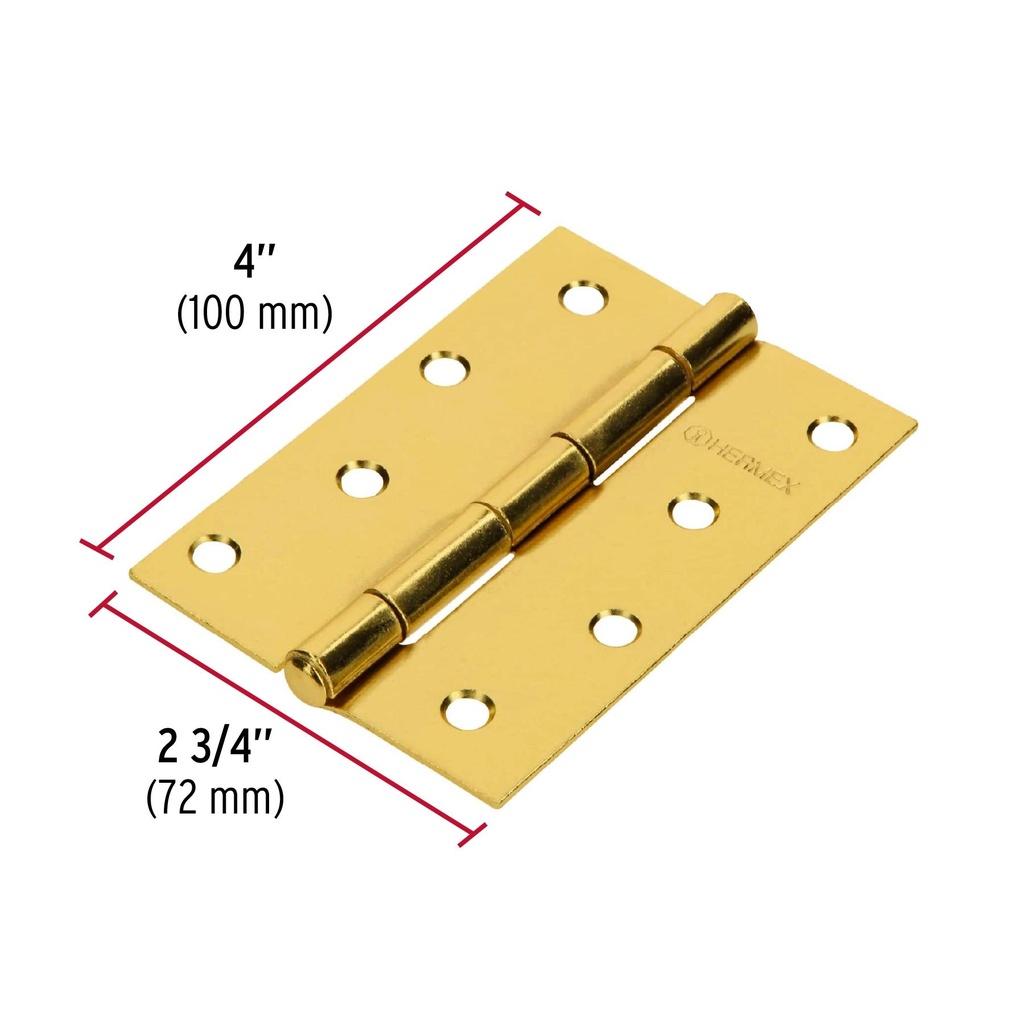 Bisagra rectangular 4' acero latonado, Hermex