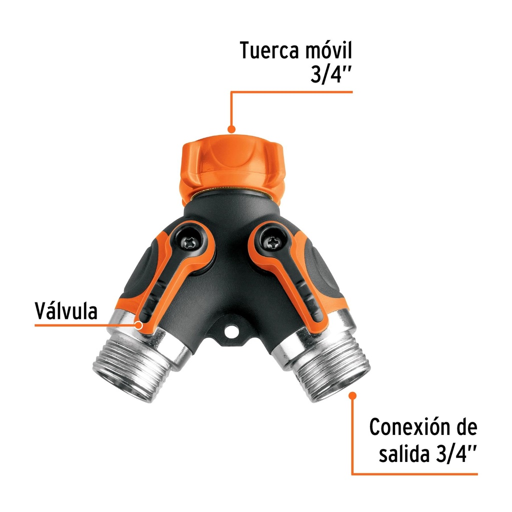 Conector 'Y' 3/4' metálico con recubrimiento para manguera