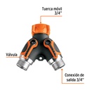 Conector 'Y' 3/4' metálico con recubrimiento para manguera