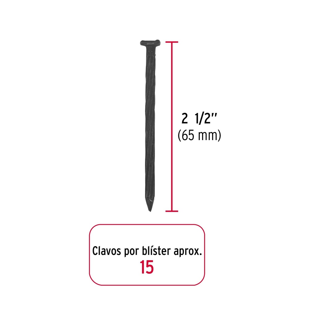 Blíster con 15 clavos negros para concreto 2-1/2', Fiero