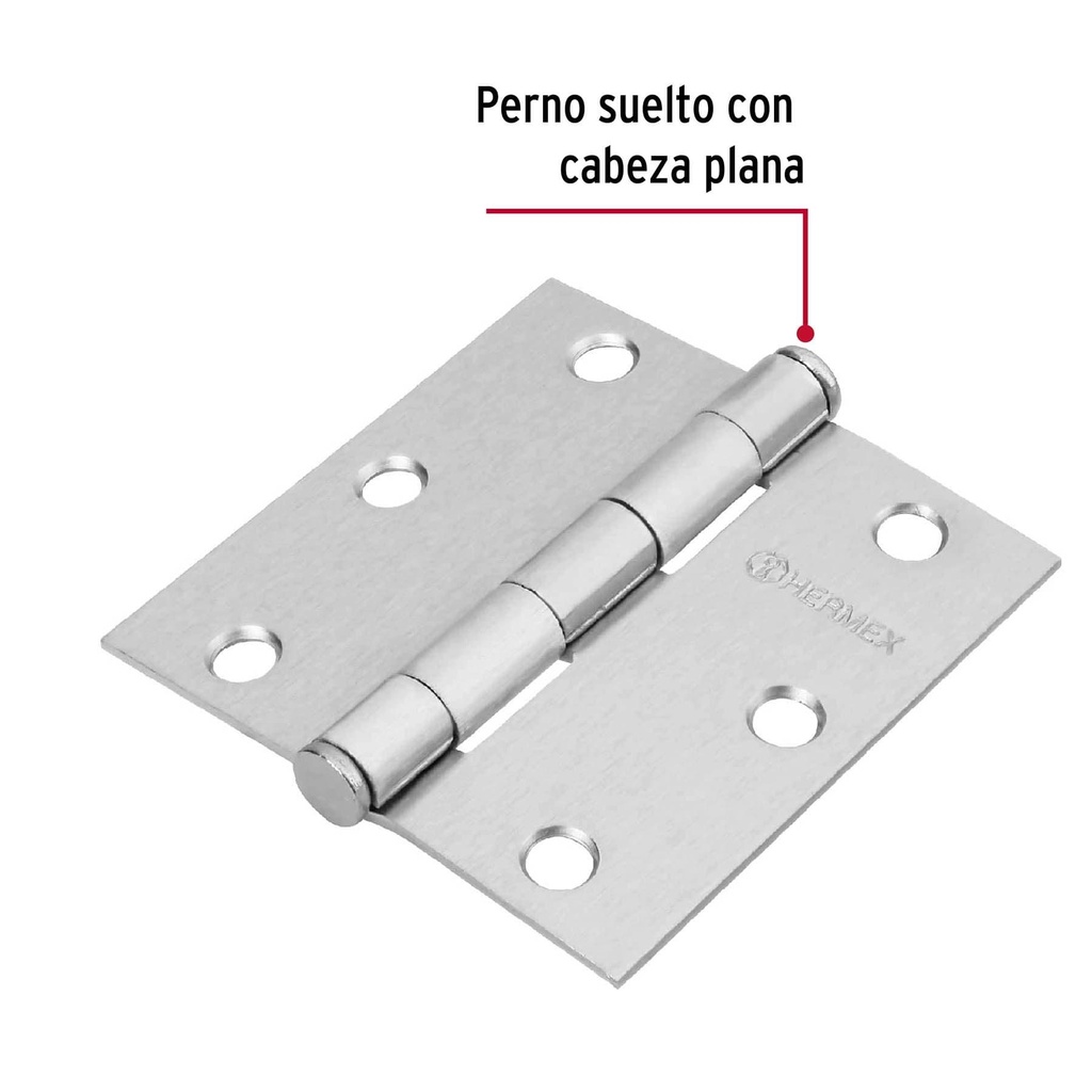 Bisagra cuadrada 3' acero cromo mate, plana, Hermex