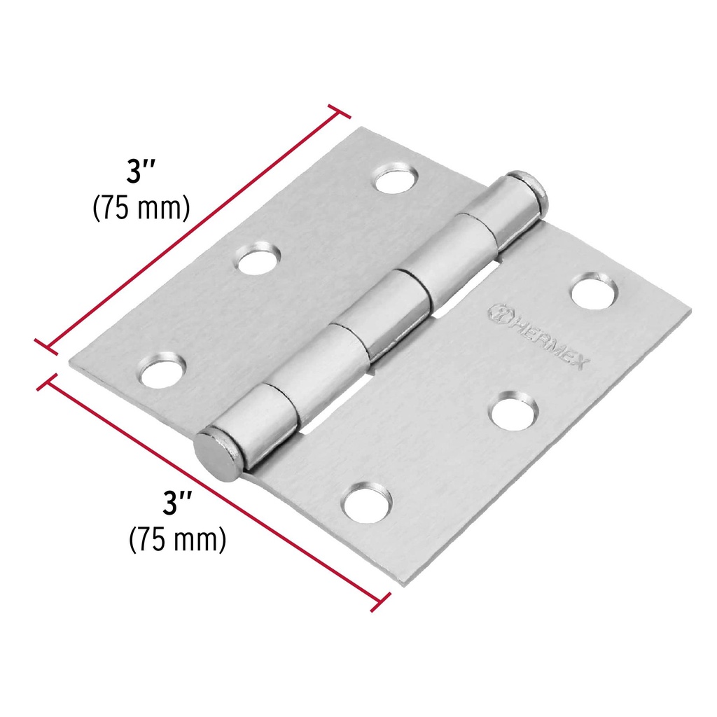 Bisagra cuadrada 3' acero cromo mate, plana, Hermex