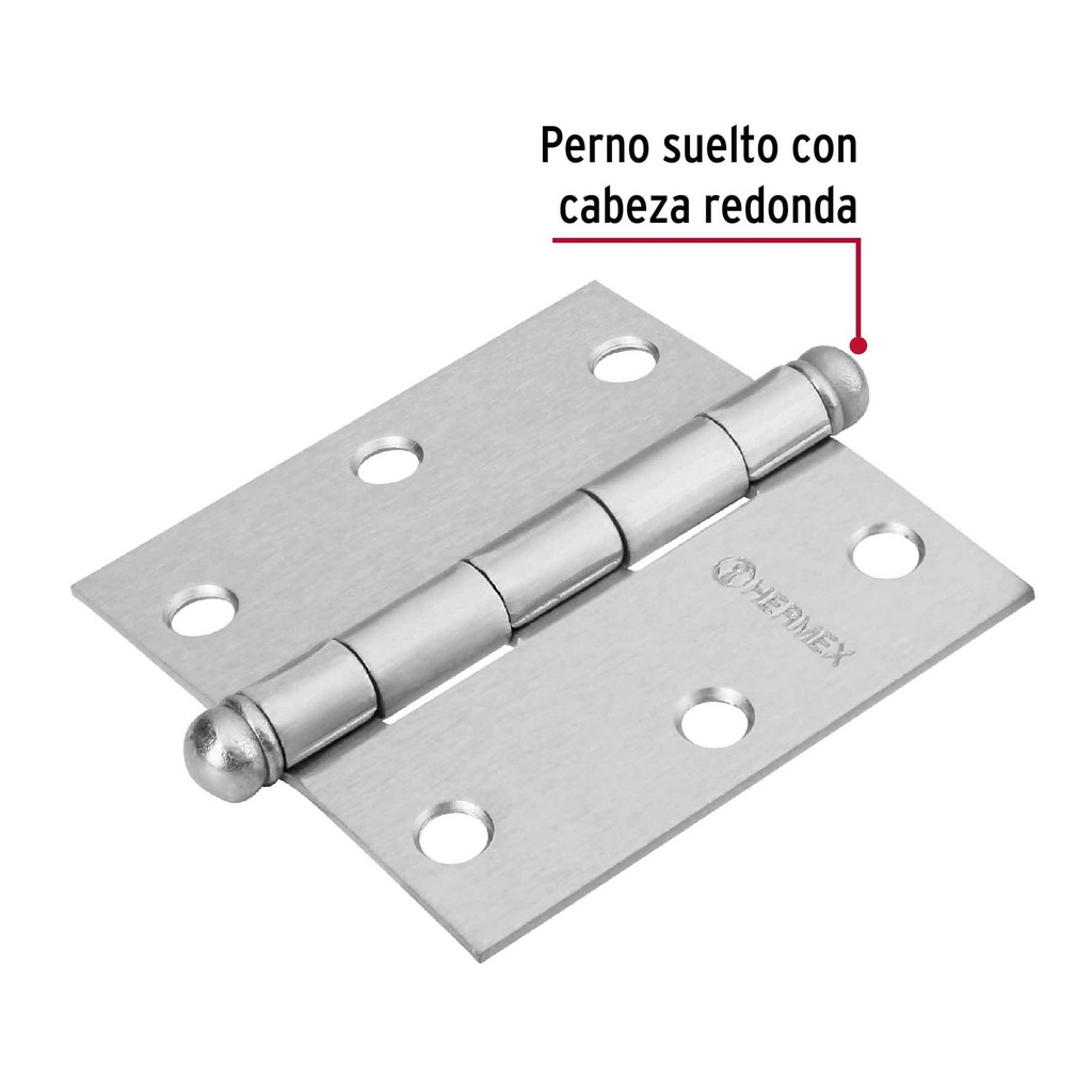 Bisagra cuadrada 3' acero cromo mate, redonda, Hermex