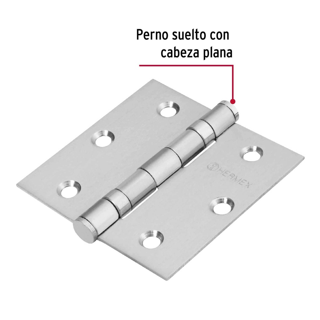 Bisagra cuadrada 3' acero inoxidable, plana, Hermex