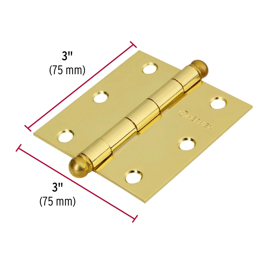 Bisagra cuadrada 3' acero latonado, redonda, Hermex