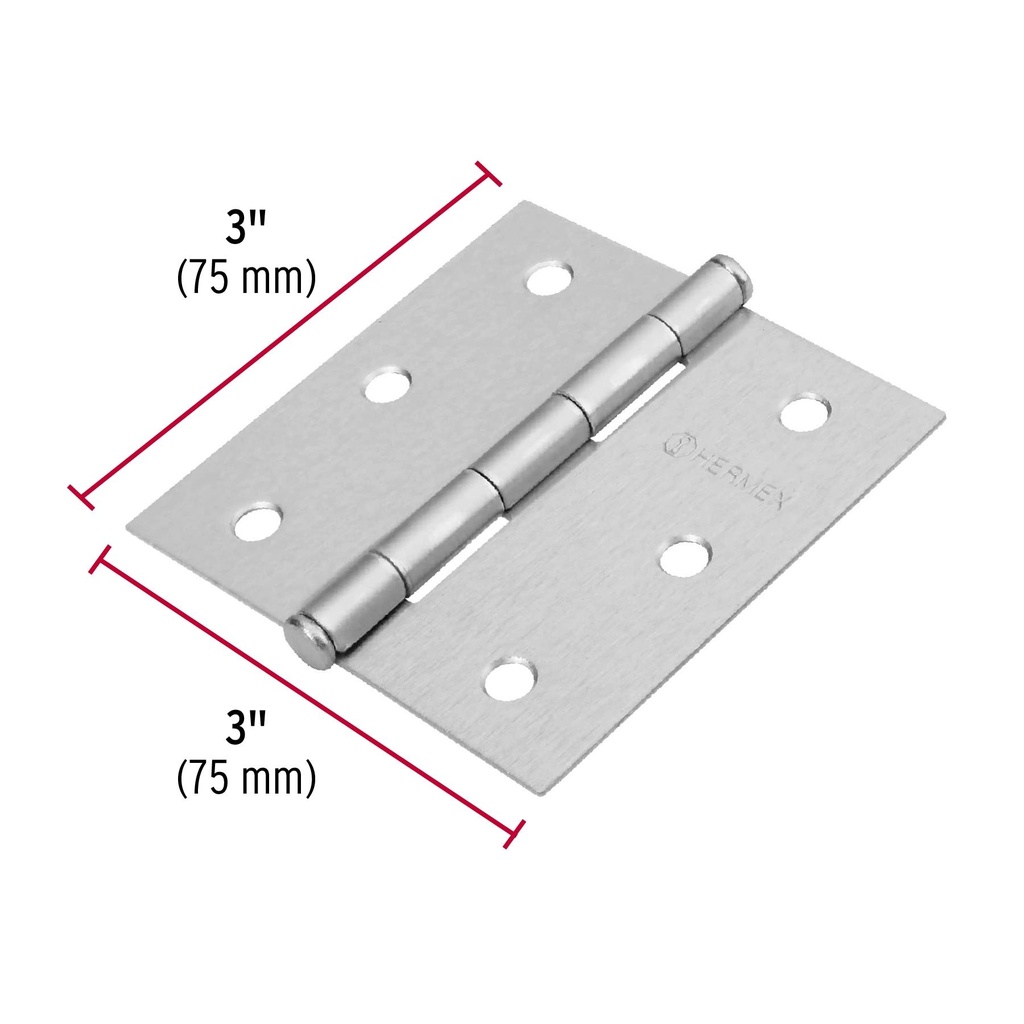 Bisagra cuadrada 3', acero cromo mate, plana, Hermex Basic