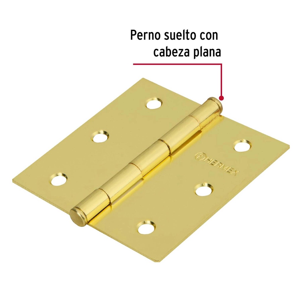 Bisagra cuadrada 3', acero latonado, plana, Hermex Basic