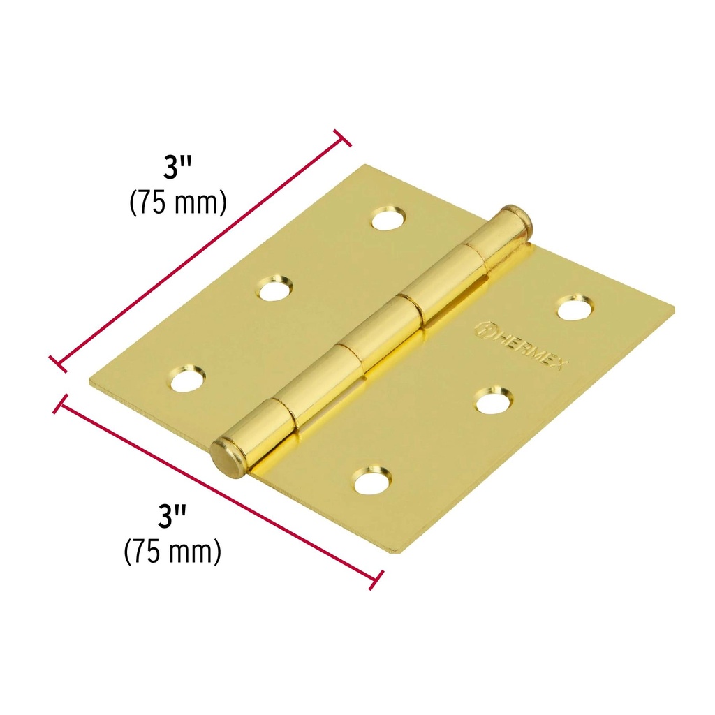 Bisagra cuadrada 3', acero latonado, plana, Hermex Basic