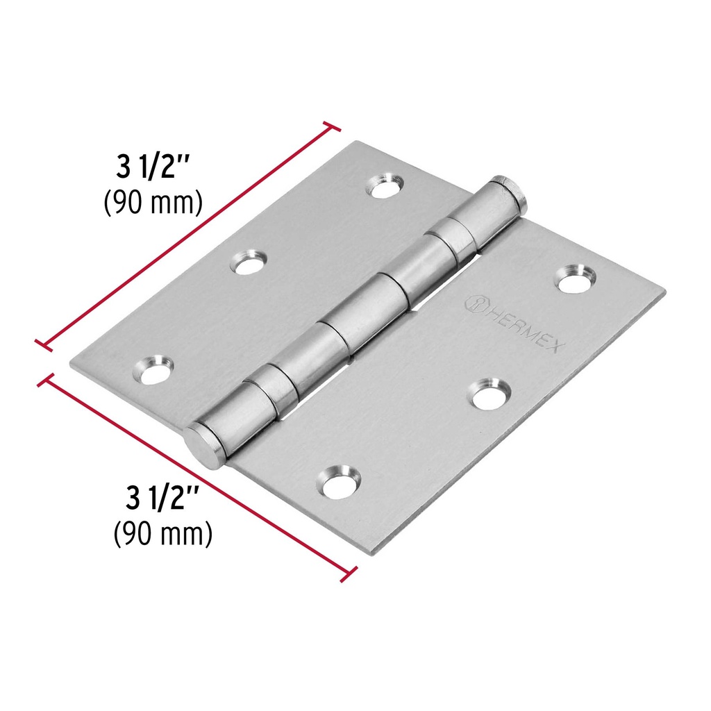 Bisagra cuadrada 3-1/2' acero inoxidable, plana, Hermex