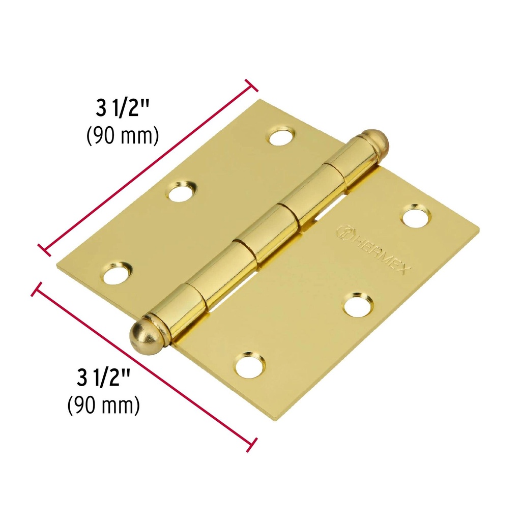 Bisagra cuadrada 3-1/2' acero latonado, redonda, Hermex