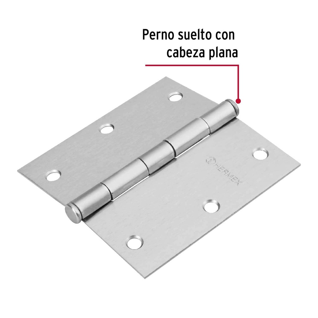 Bisagra cuadrada 3-1/2', acero cromo mate,plana,Hermex Basic