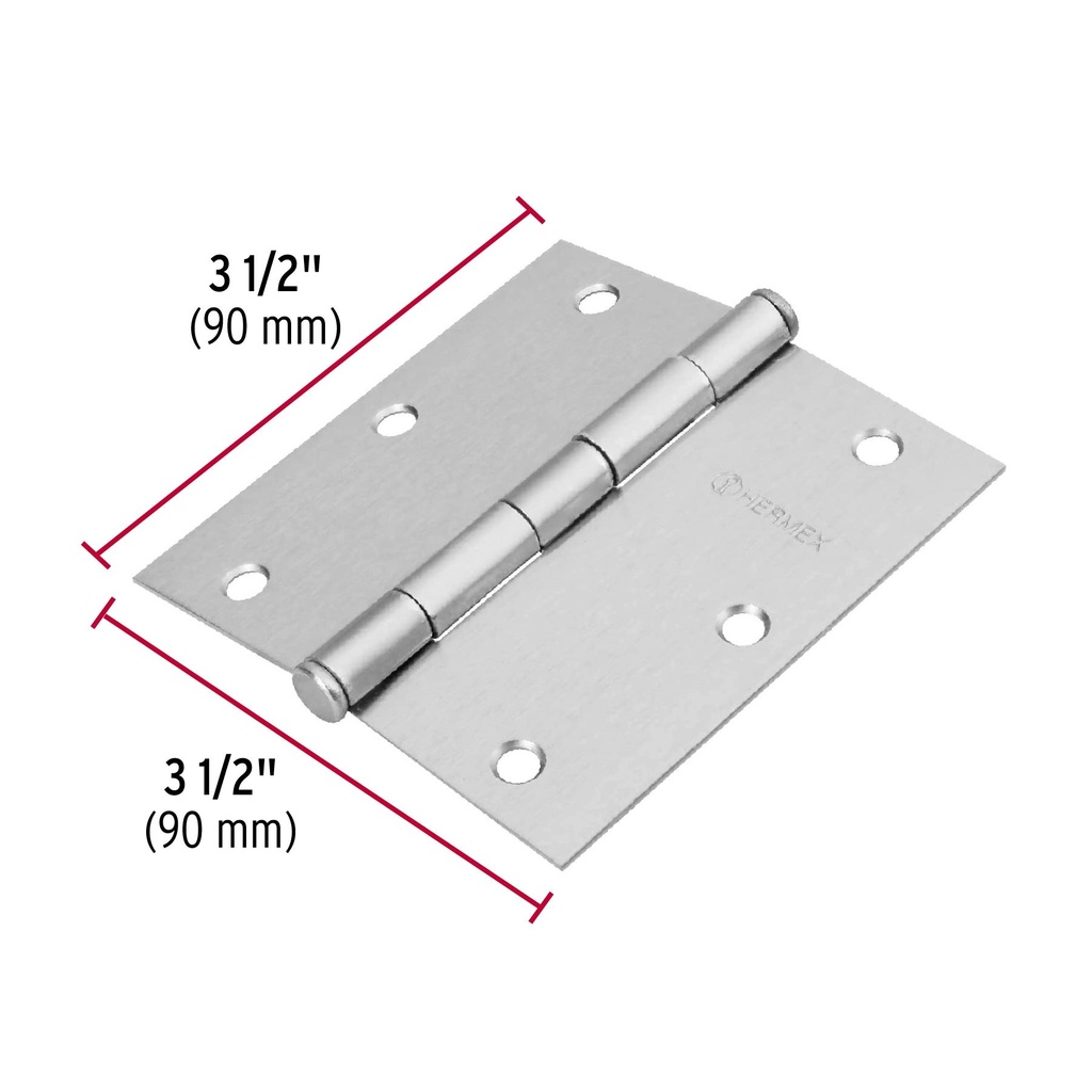 Bisagra cuadrada 3-1/2', acero cromo mate,plana,Hermex Basic