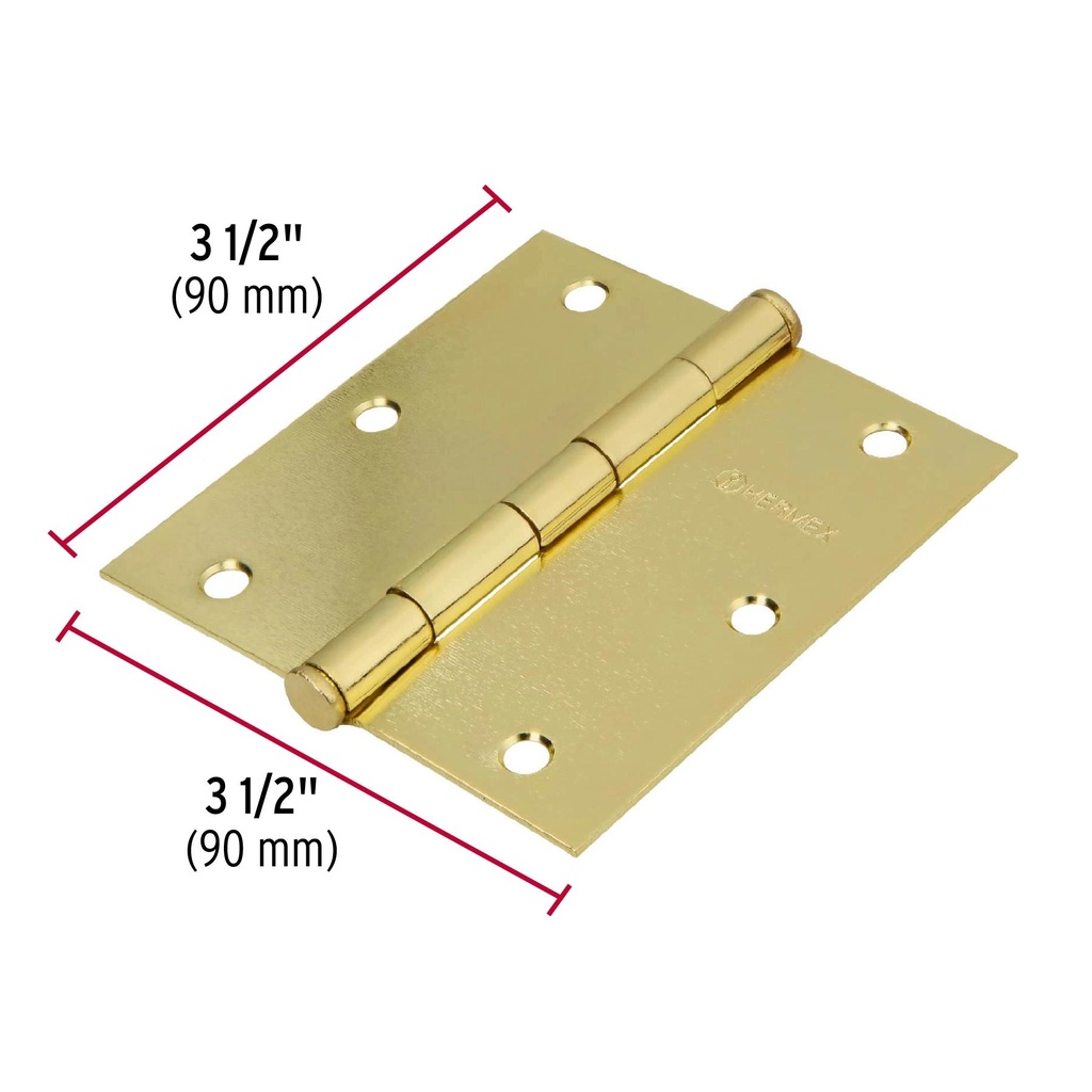 Bisagra cuadrada 3-1/2', acero latonado, plana, Hermex Basic