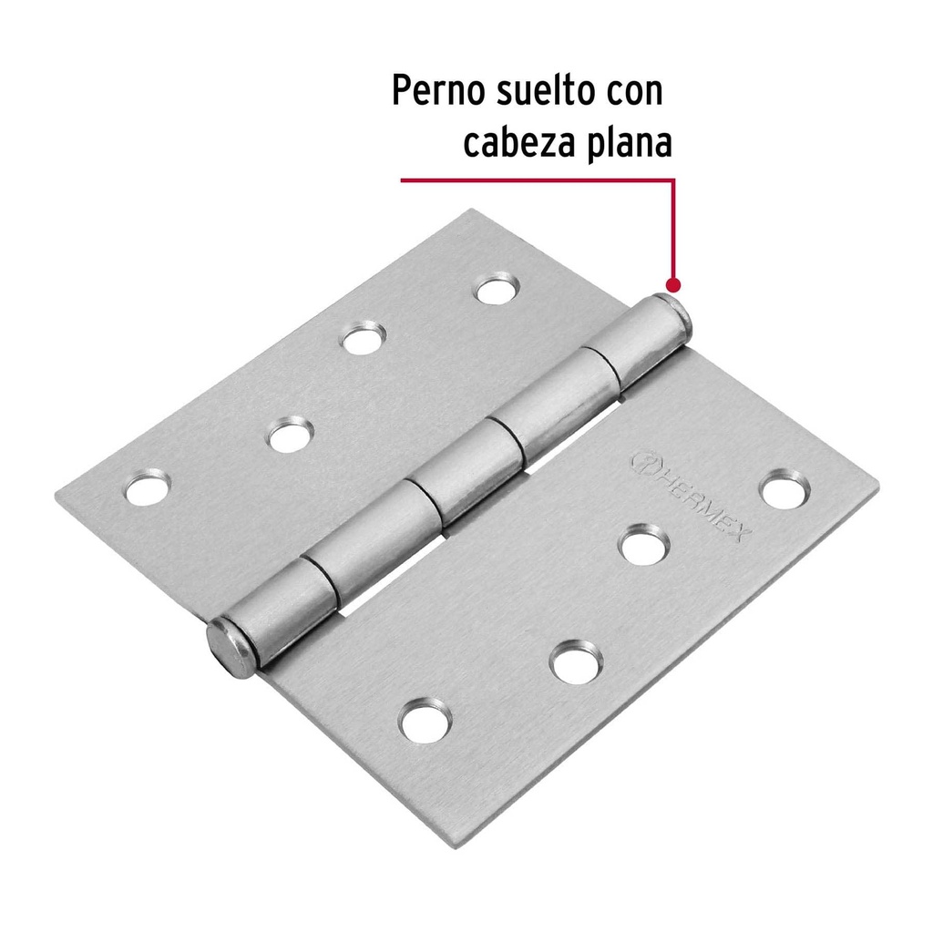 Bisagra cuadrada 4' acero cromo mate, plana, Hermex