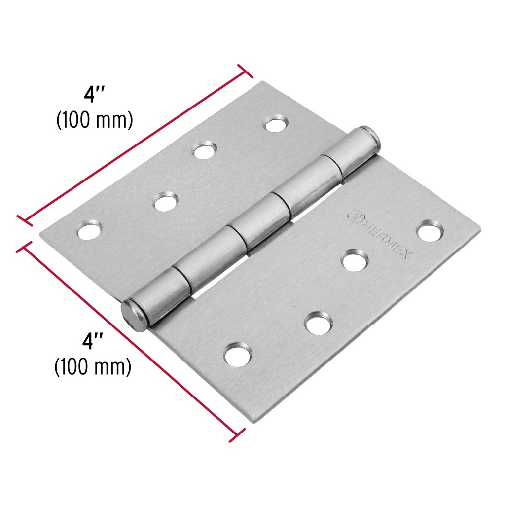 Bisagra cuadrada 4' acero cromo mate, plana, Hermex