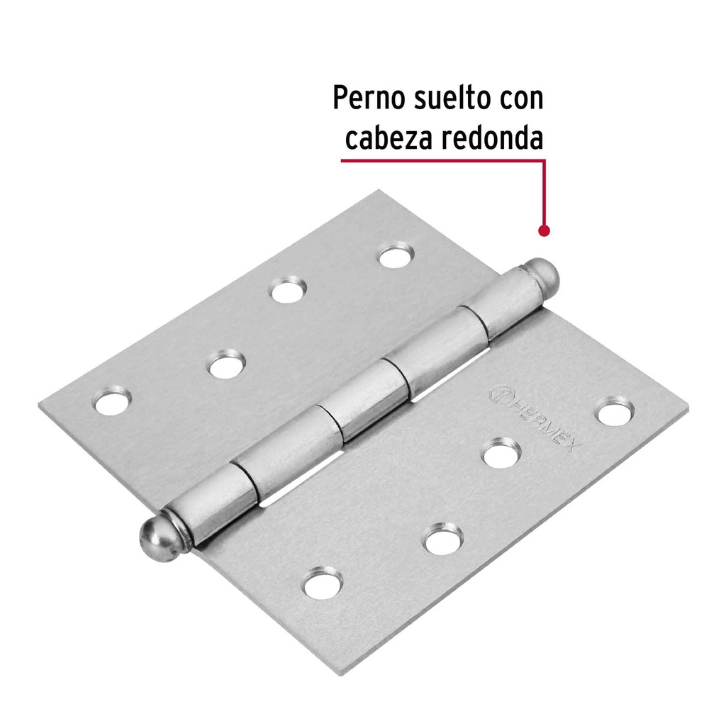 Bisagra cuadrada 4' acero cromo mate, redonda, Hermex