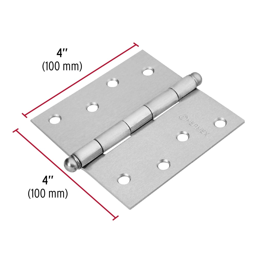 Bisagra cuadrada 4' acero cromo mate, redonda, Hermex