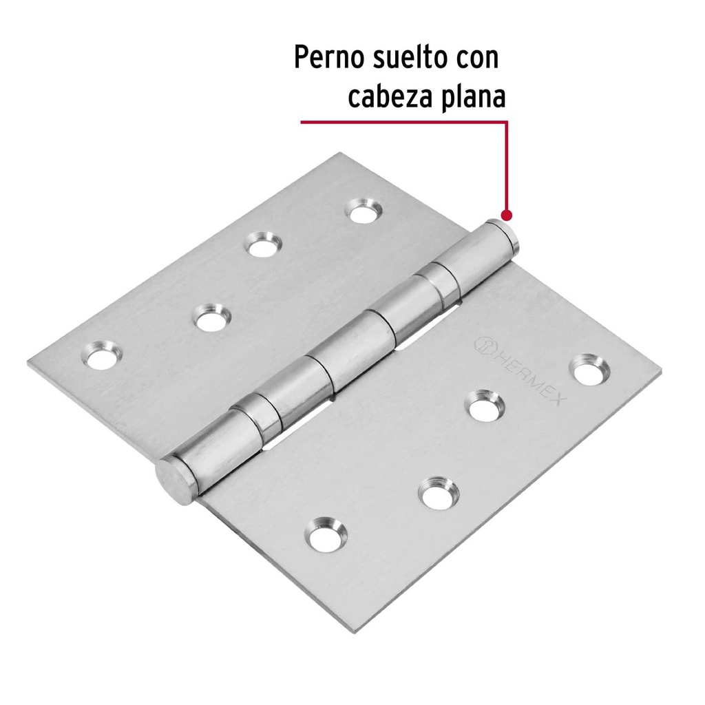 Bisagra cuadrada 4' acero inoxidable, plana, Hermex