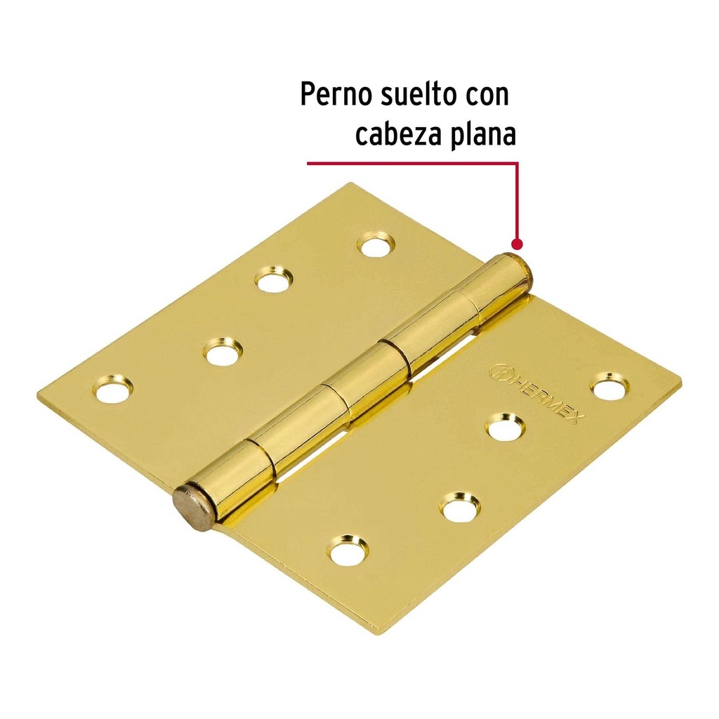 Bisagra cuadrada 4' acero latonado, plana, Hermex