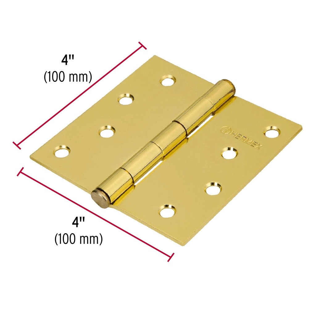 Bisagra cuadrada 4' acero latonado, plana, Hermex