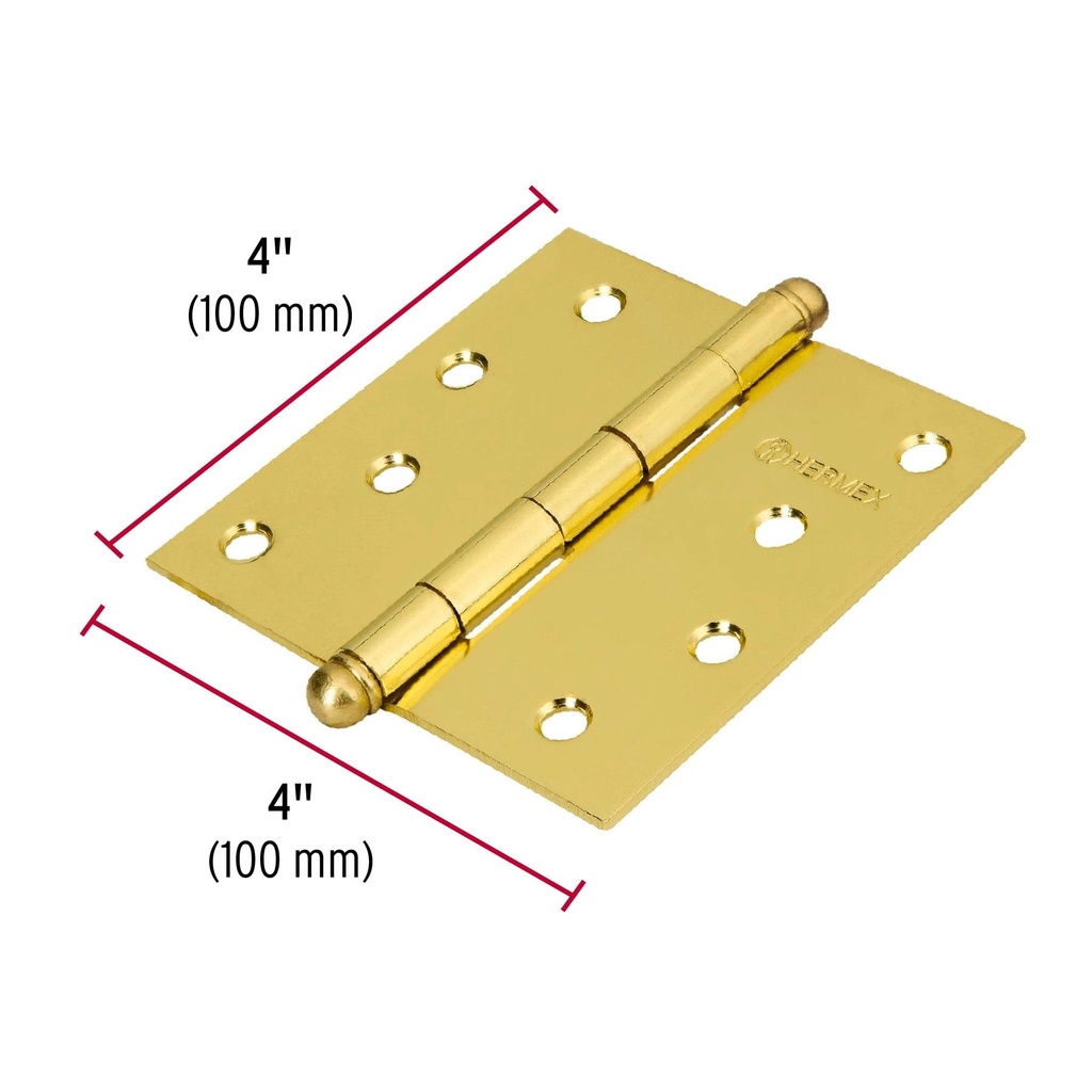 Bisagra cuadrada 4' acero latonado, redonda, Hermex