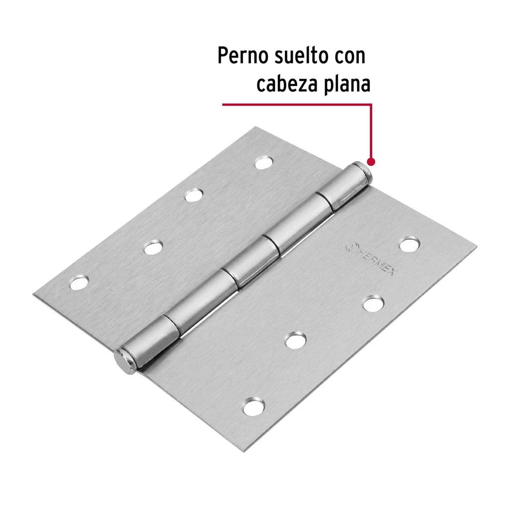 Bisagra cuadrada 4', acero cromo mate, plana, Hermex Basic