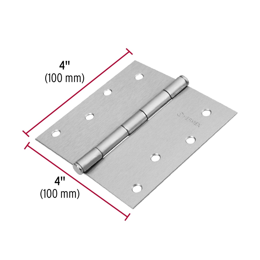 Bisagra cuadrada 4', acero cromo mate, plana, Hermex Basic