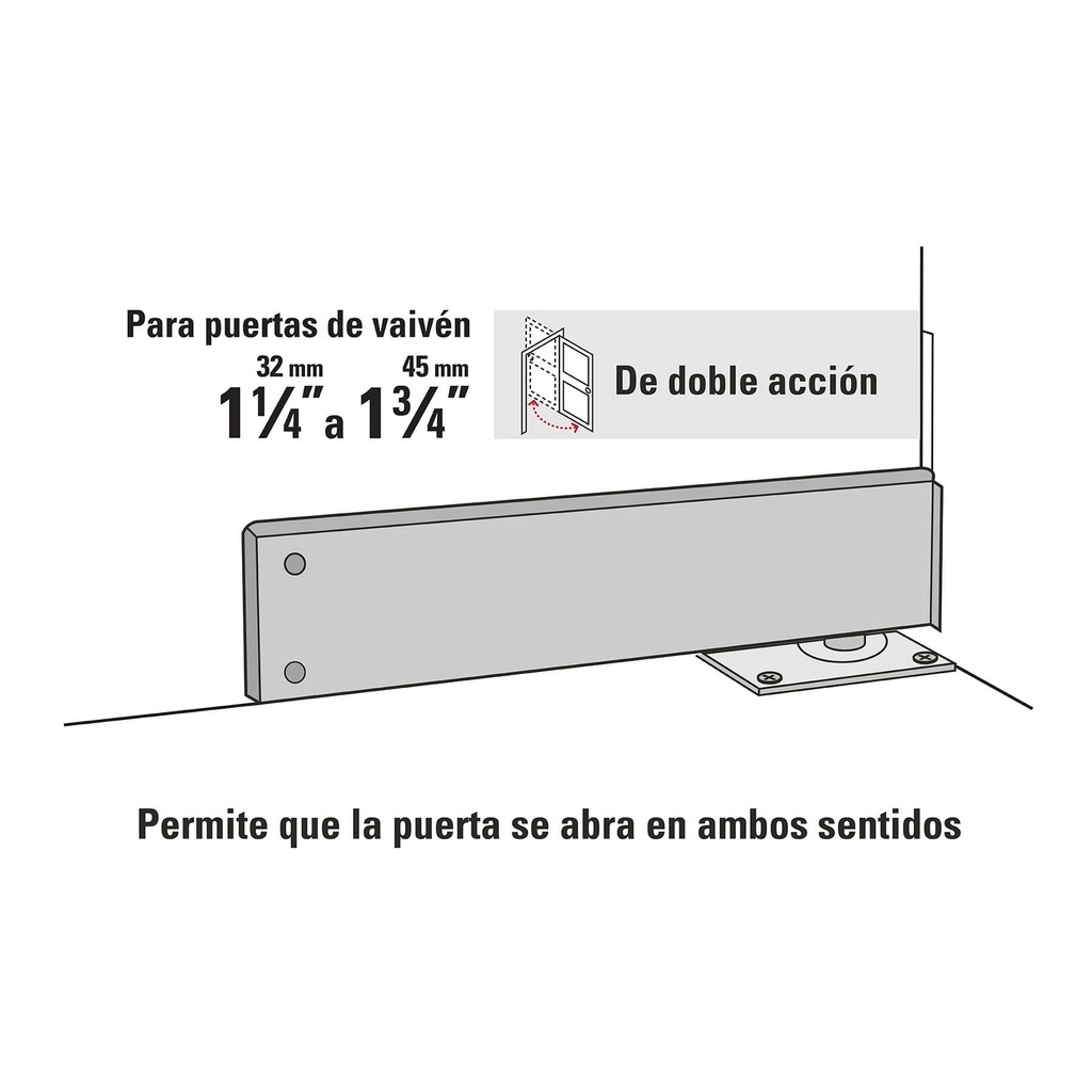 Bisagra de piso dobla acción, acero cromado, Hermex