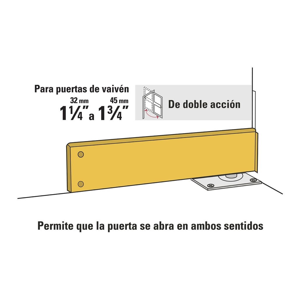 Bisagra de piso dobla acción, acero latonado, Hermex