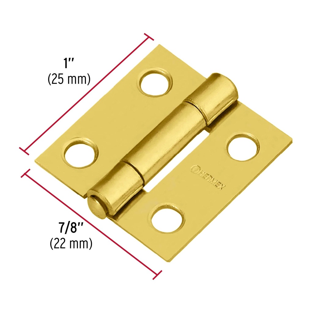 Bisagra rectangular 1' acero latonado, Hermex