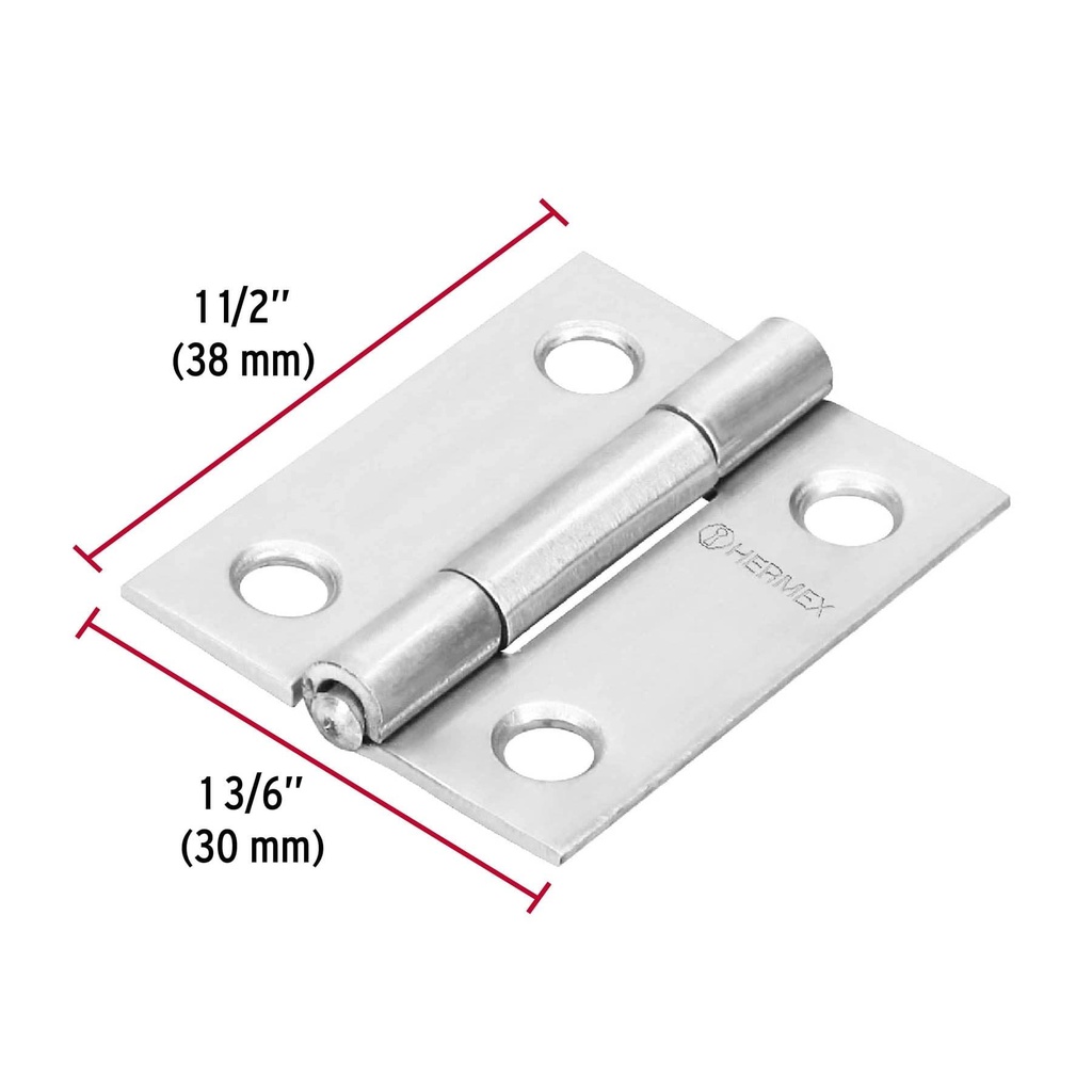 Bisagra rectangular 1-1/2' acero inoxidable, Hermex