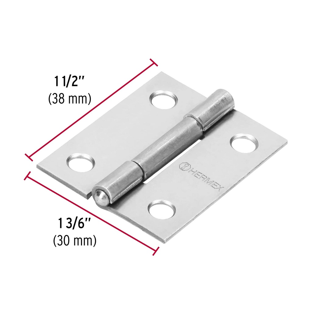 Bisagra rectangular 1-1/2' acero pulido, Hermex