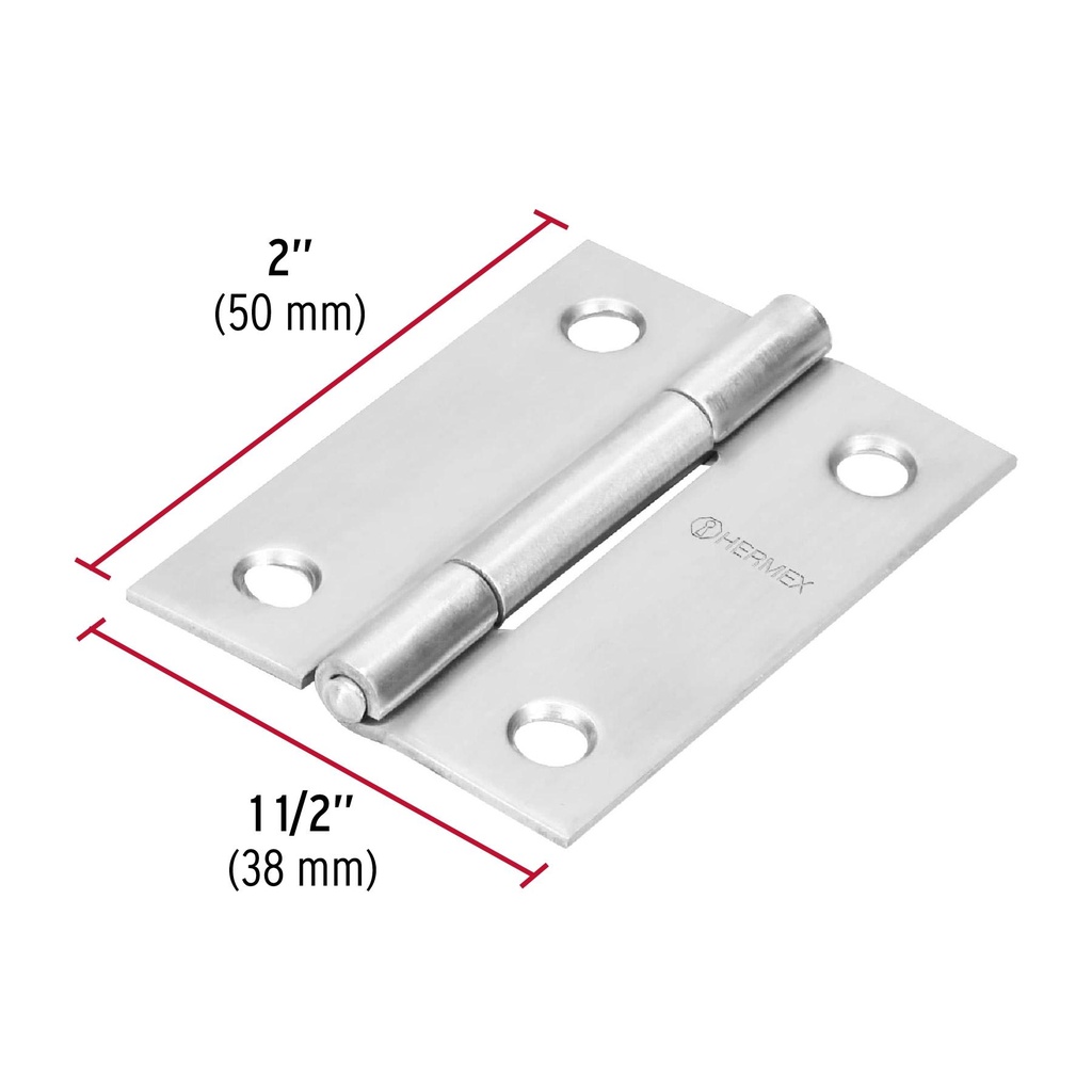 Bisagra rectangular 2' acero inoxidable, Hermex