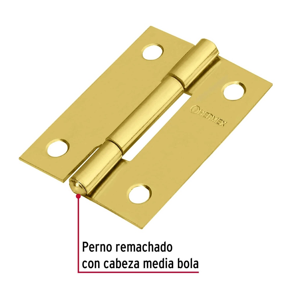 Bisagra rectangular 2' acero latonado, Hermex