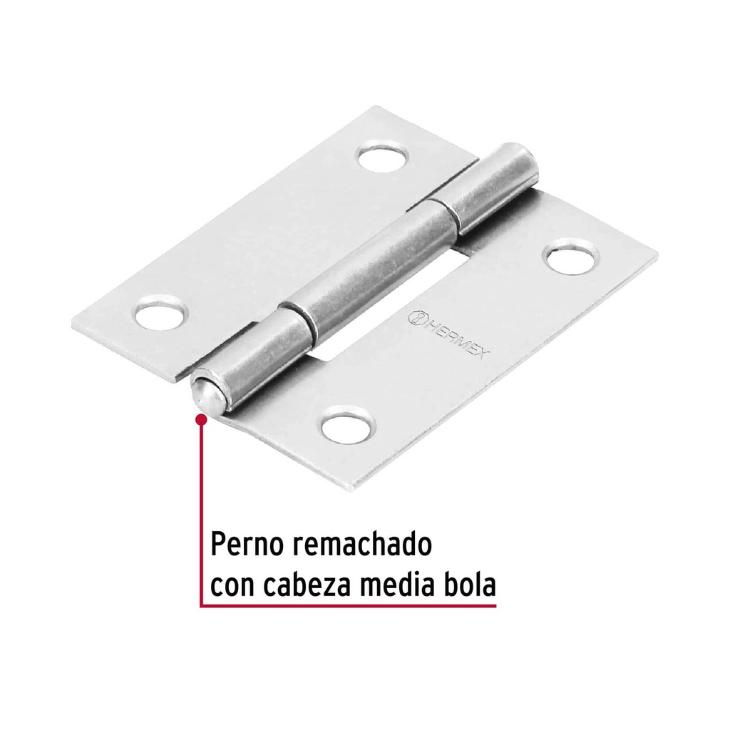 Bisagra rectangular 2' acero pulido, Hermex