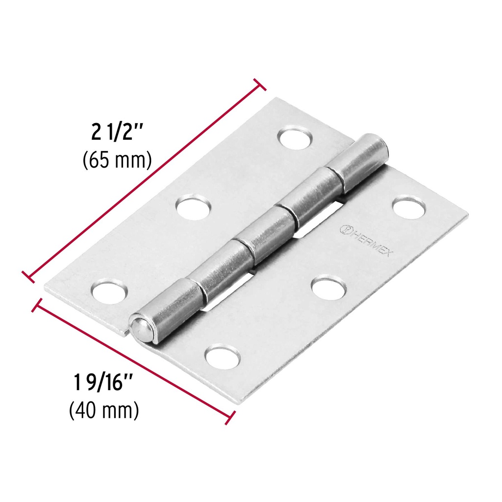 Bisagra rectangular 2-1/2' acero pulido, Hermex