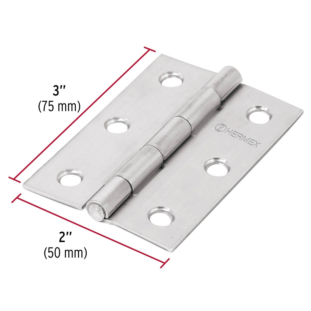 Bisagra rectangular 3' acero inoxidable, Hermex