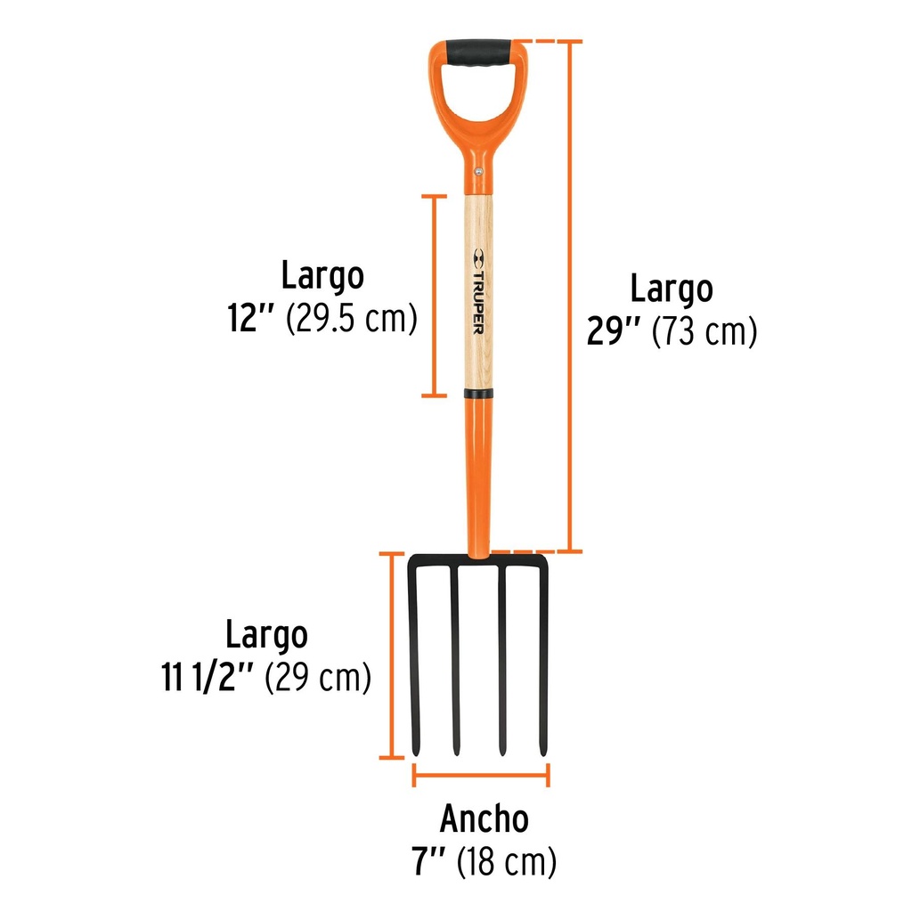 Bieldo T-2000 para jardín, 4 dientes cuadrados, mgo 28'