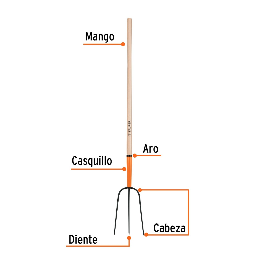 Bieldo para paja, 3 dientes, mango 48', Truper