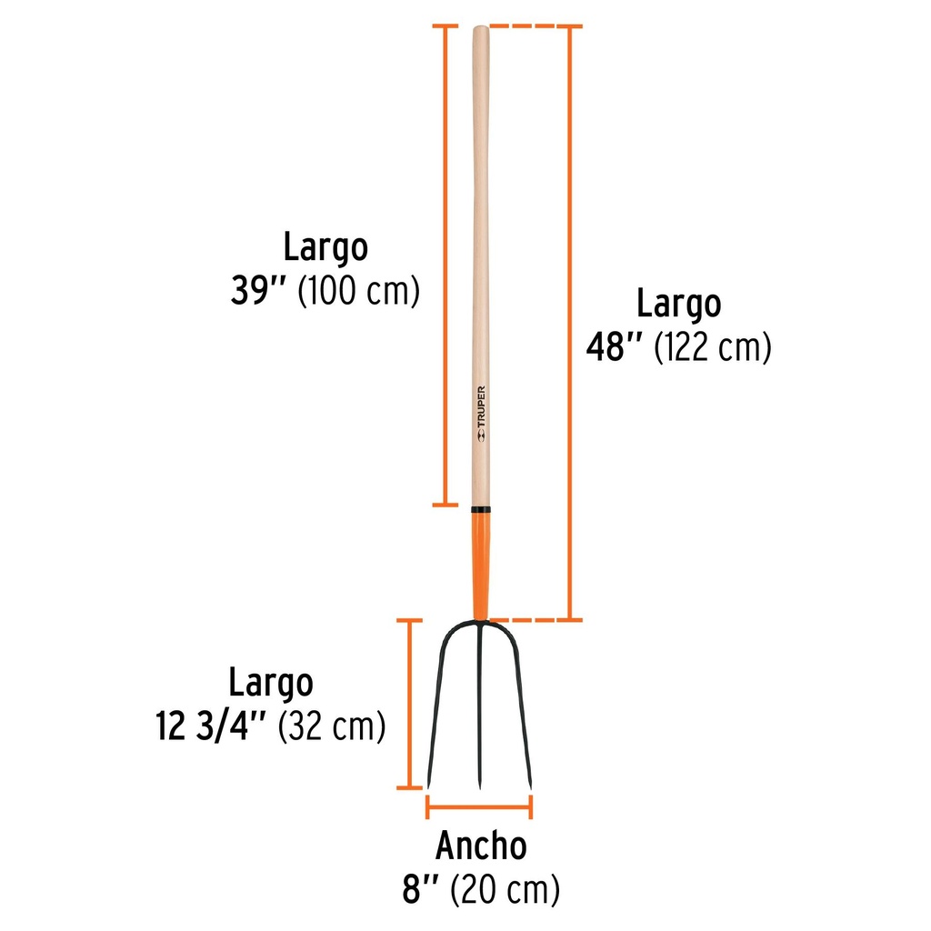 Bieldo para paja, 3 dientes, mango 48', Truper