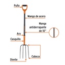 Bieldo para paja, 4 dientes, mango de acero 37', puño 'D'