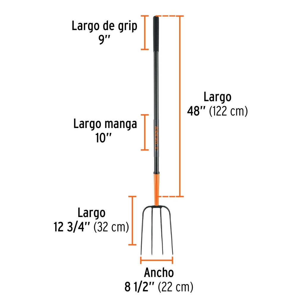 Bieldo para paja, 4 dientes, mango de acero 48', Truper