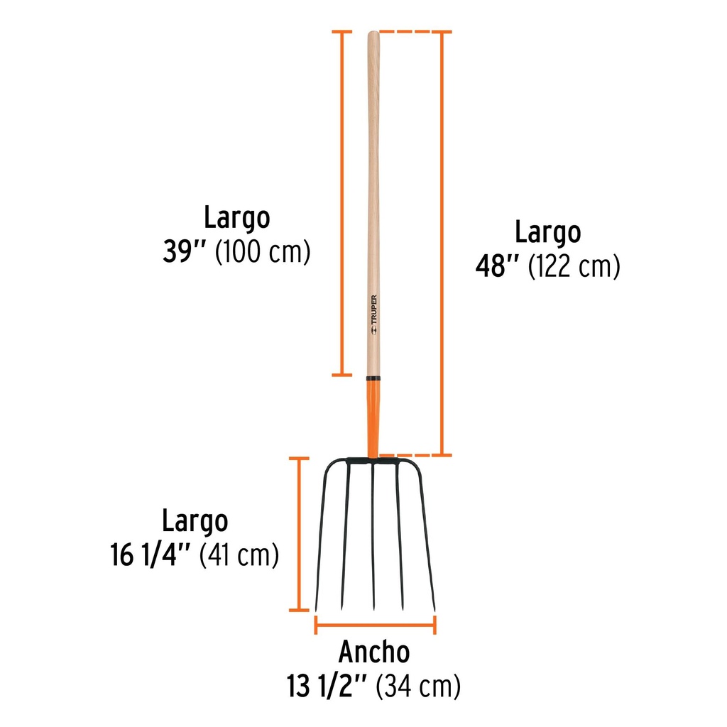 Bieldo para paja, 5 dientes cabeza grande, mango 48', Truper