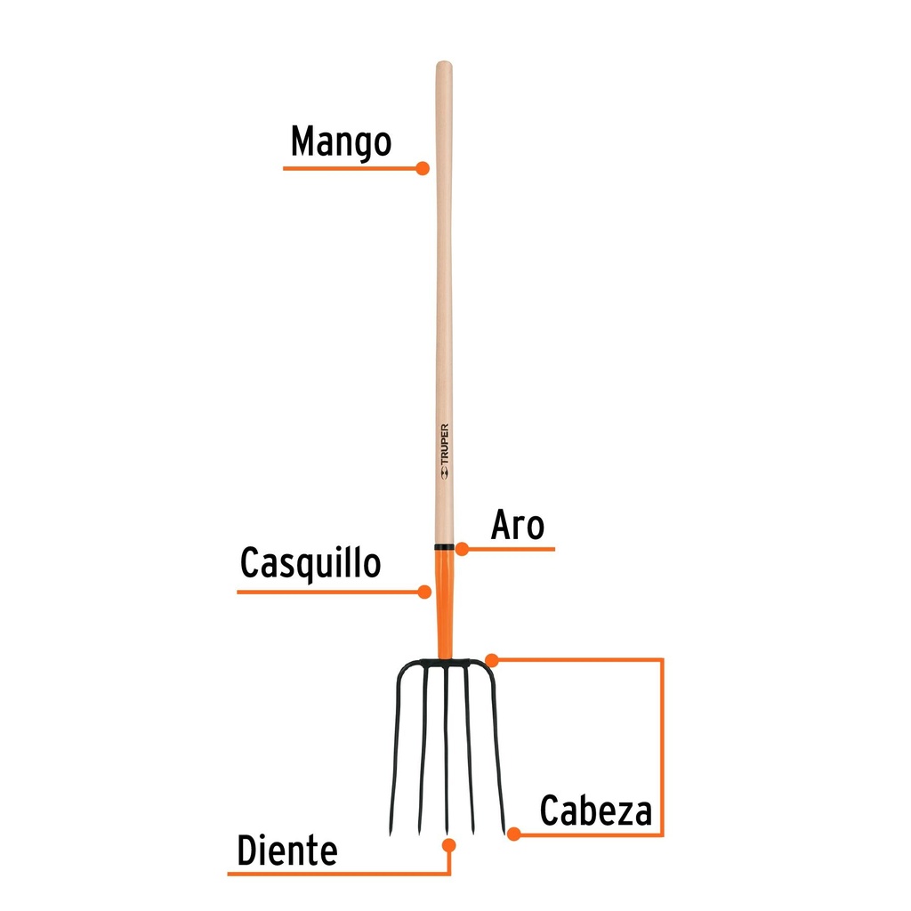 Bieldo para paja, 5 dientes, mango 48', Truper