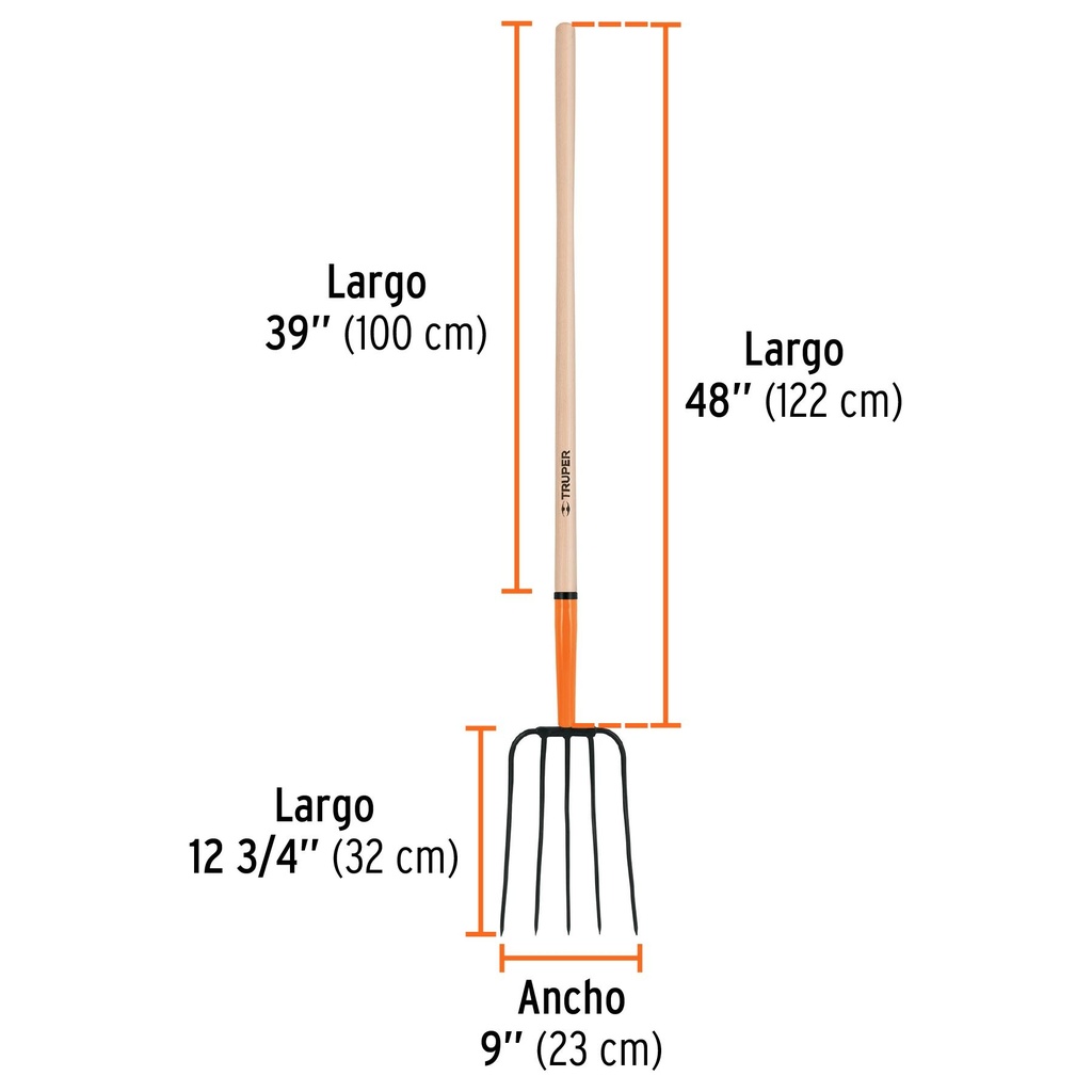 Bieldo para paja, 5 dientes, mango 48', Truper