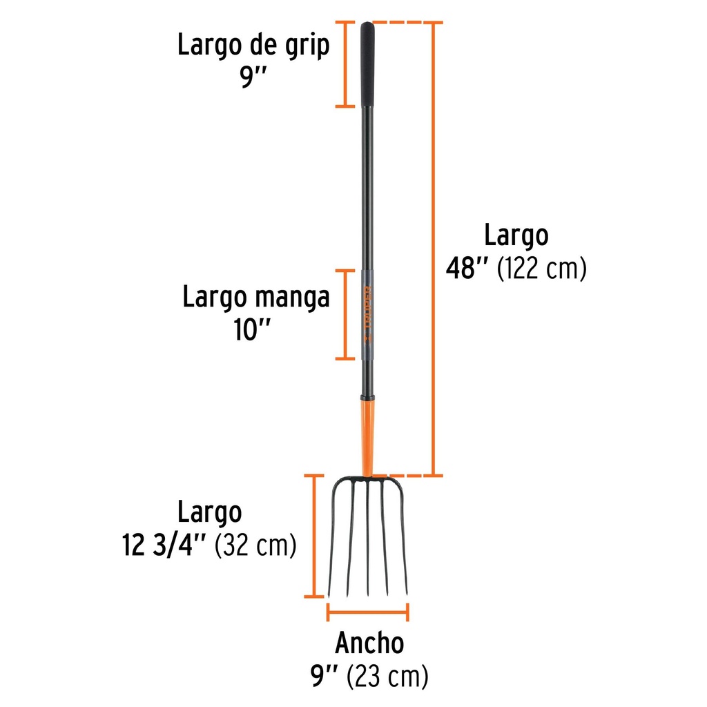 Bieldo para paja, 5 dientes, mango de acero 48', Truper