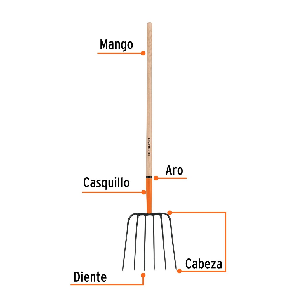 Bieldo para paja, 6 dientes, mango 48', Truper